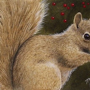 Fall Squirrel Miniature Art by Melody Lea Lamb ACEO Print