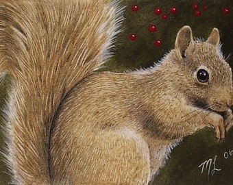 Fall Squirrel Miniature Art by Melody Lea Lamb ACEO Print
