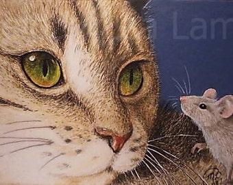 Cat And Mouse Illustration by Melody Lea Lamb ACEO Print