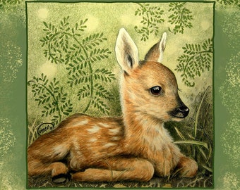 Baby Deer Fawn Animal Art 8" x 8" Giclee Print By Melody Lea Lamb