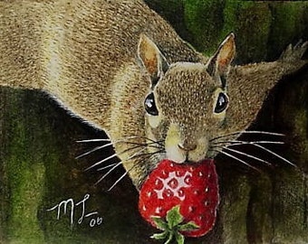 Woodland Squirrel Art Melody Lea Lamb ACEO Print