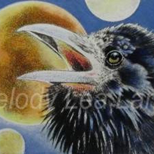 Crow Full Moon Bird Art Melody Lea Lamb ACEO Print