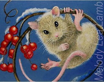 Winter Mouse Art  by Melody Lea Lamb ACEO Giclee Print