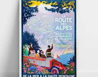 Reproductie van oude poster - De weg naar de Alpen