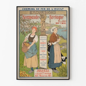 Cartel Ferrocarriles del Oeste – Excursiones a Normandía, Bretaña, Jersey y Mont-Saint-Michel