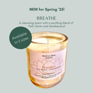 BREATHE Palo Santo Sandalwood Scented Soy Candle - Non-toxic, Hand-poured, Champagne Tinted Glass 14 oz. Container, Clean Burning, Gift