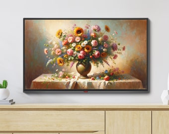 Samsung frame TV Art download, summer flowers in vase Digital Download, Summer flowers collected in a vase, vintage summer flowers