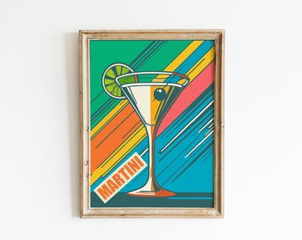 Instant Retro Charm Martini Art for Your Dorm Preppy 1960s Cocktail Prints Ready to Download. Style Your Space with Vintage Martini Wall Art