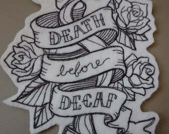Coffee Patch, Coffee Gifts, Coffee Lover, Iron On Patch, Embroidered Patches, Applique Patch, Gothic Gifts, Death Before Decaf, Pirate Skull