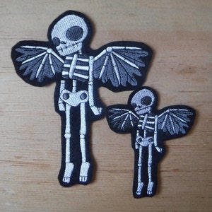 Skeleton Patch, Skeleton Art, Skeleton Accessories, Applique Patch, Iron On Patch, Winged Skull, Goth Patches, Gothic Gift, Punk Accessories