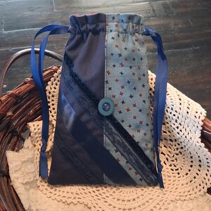 Blue Bag, Blue Stars, Drawstring Bag, Tarot Bag, Tarot Cards, Patchwork Bag, Wiccan Gift, Runes Pouch, Divination Deck, Witchy Gifts, Gothic
