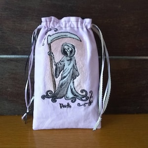 Tarot de la Mort, Carte de la Mort, Goth de la Mort, Sac de Tarot, Jeu de Tarot, Sac à cordon, Cadeaux gothiques, Cadeaux Wiccans, Faucheuse, Sac Runes, Divination