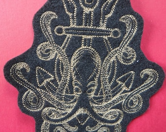 Kraken Embroidered Iron On Patch: Brown Sea Monster Applique