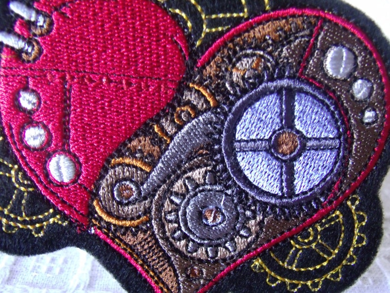 Iron On Patch Heart Gears Heart Patch Steampunk Gears Steampunk Gifts Gothic Gifts Victorian Inspired Steampunk Heart Goth Patches