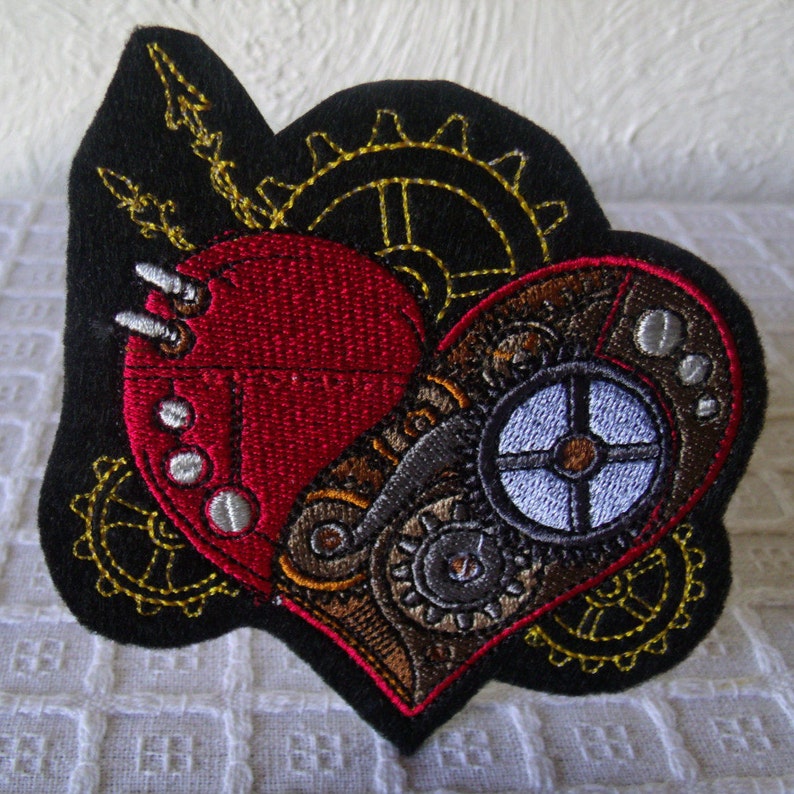 Iron On Patch Heart Gears Heart Patch Steampunk Gears Steampunk Gifts Gothic Gifts Victorian Inspired Steampunk Heart Goth Patches
