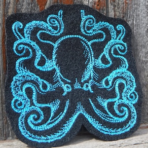 Octopus Patch, Blue Iron On Patch, Patches, Octopus Applique, Sea Monster, Sea Creature, Octopi, Steampunk Patch, Ocean Blue, Octopus Love