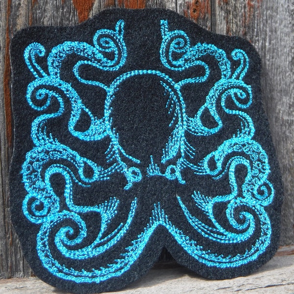 Octopus Patch, Blue Iron On Patch, Patches, Octopus Applique, Sea Monster, Sea Creature, Octopi, Steampunk Patch, Ocean Blue, Octopus Love