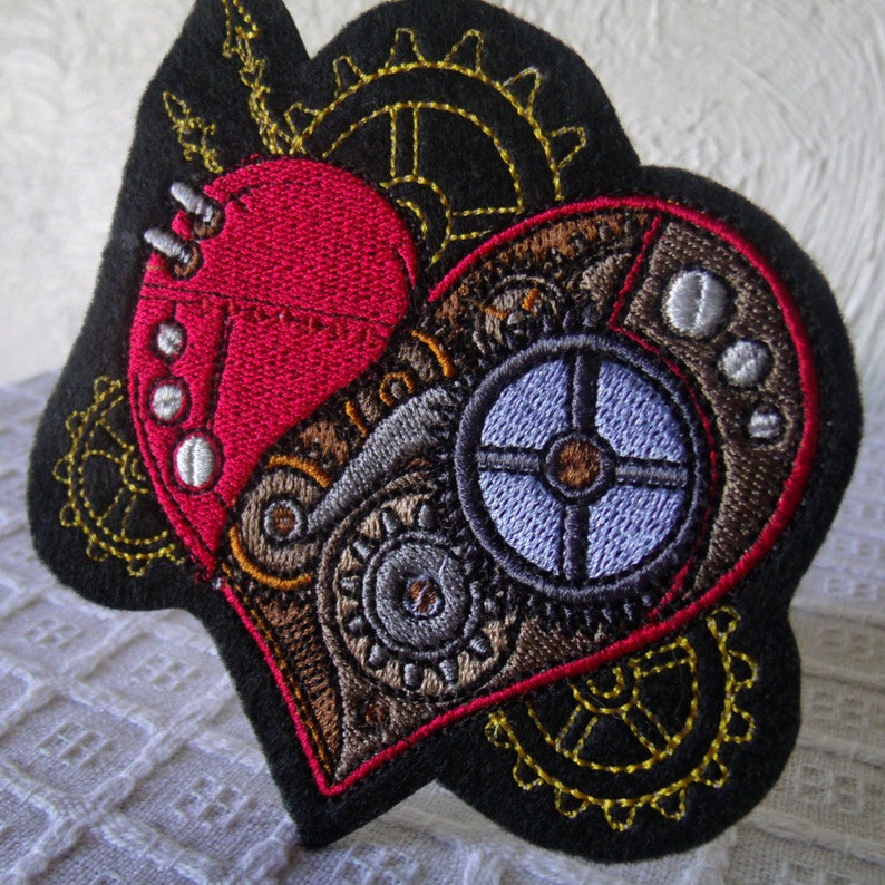 Iron On Patch Heart Gears Heart Patch Steampunk Gears Steampunk Gifts Gothic Gifts Victorian Inspired Steampunk Heart Goth Patches