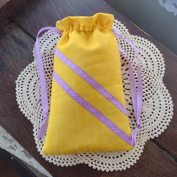 Suede Bag, Yellow Suede Bag, Suede Pouch, Drawstring Bag, Tarot Bag, Wicca Gift, Runes Pouch, Divination Deck, Spiderweb Fabric, Gothic Gift