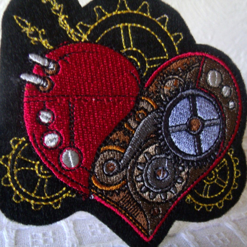 Iron On Patch Heart Gears Heart Patch Steampunk Gears Steampunk Gifts Gothic Gifts Victorian Inspired Steampunk Heart Goth Patches