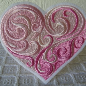 Pink Heart, Heart Swirl, Baroque Heart, Pink White, Pink Patch, Iron On Patch, Goth Patches, Pastel Goth, Embroidered Patch, Valentines Day