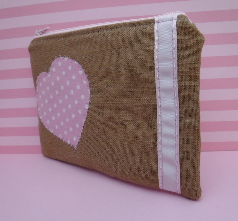 Heart Zipper Bag Pink Heart Pink Toiletry Bag Toiletry Bag Woman Travel Bag Polka Dot Heart Pink Polka Dot Tampon Bag Zipper Pouch