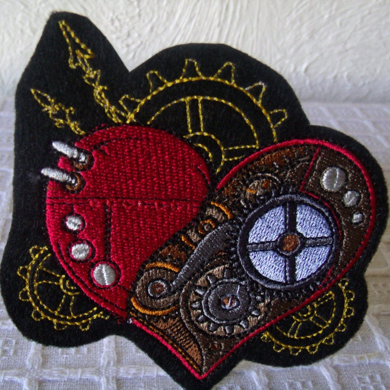 Iron On Patch Heart Gears Heart Patch Steampunk Gears Steampunk Gifts Gothic Gifts Victorian Inspired Steampunk Heart Goth Patches