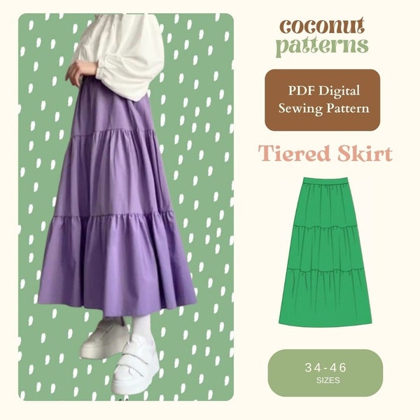 Maxi Skirt Sewing Pattern | XS-XXXL | Instant Download | Easy Digital PDF | Women's Long Gathered Tiers | Elastic Waist Skirt