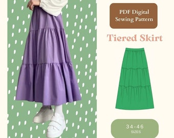 Maxi Skirt Sewing Pattern | XS-XXXL | Instant Download | Easy Digital PDF | Women's Long Gathered Tiers | Elastic Waist Skirt