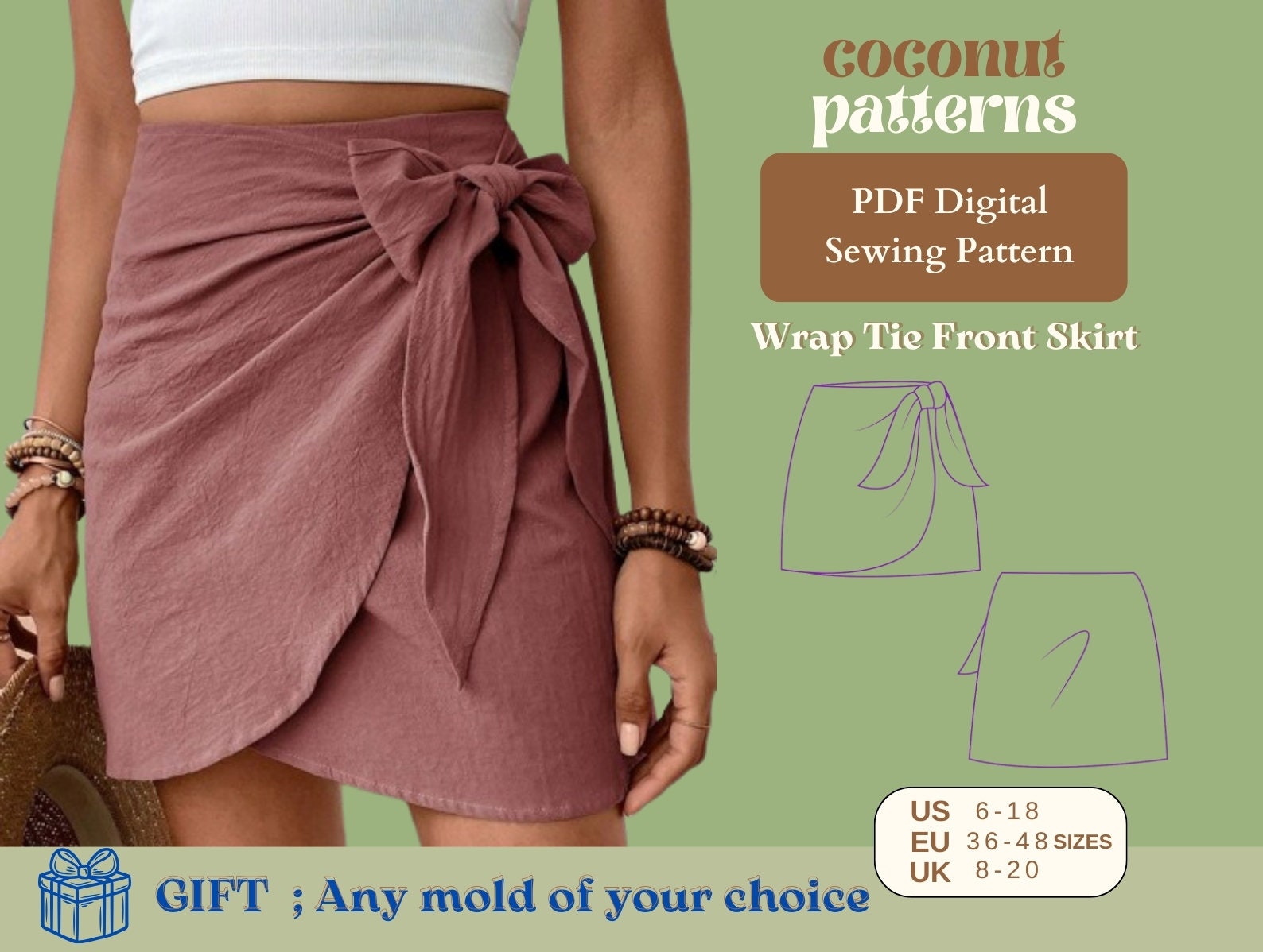 Patterned wrap front skirt hotsell