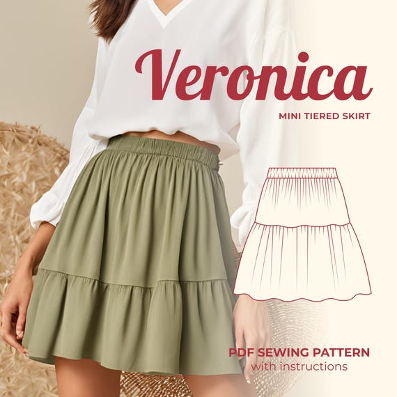 Mini Skirt Easy Layered Skirt Mini Skirt Sewing Pattern PDF 36-54