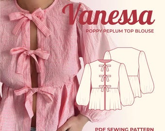 Poppy Peplum Top Sewing Pattern: Front Tie Blouse (Digital Download)