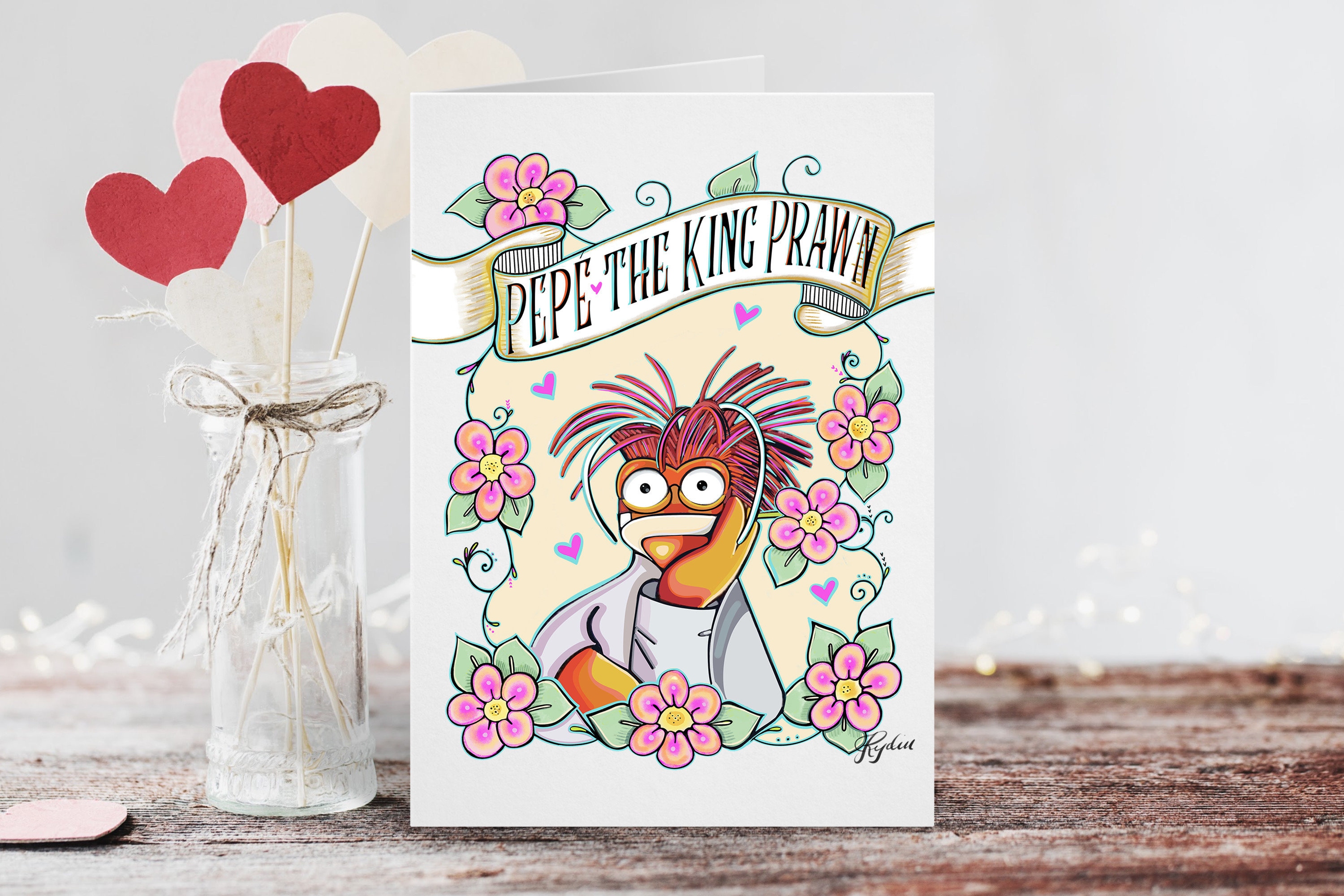 Pepe the King Prawn / A 5x7 Muppet Fan Art Card / Love Valentines