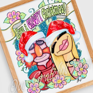 Groovy Christmas / Floyd Pepper and Janice / The Muppets / The Electric Mayhem / Muppet Fan Art / Fine Art Illustration / Watercolor