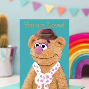Fozzie Bear wenskaart/een 5 x 7 Muppet fan art kaart/liefde Valentijnsdag/verjaardag/verjaardag