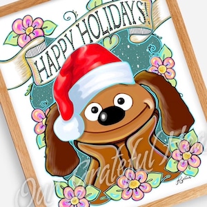 Rowlf the Dog Happy Holidays  / The Muppets / Muppet Fan Art / Fine Art Illustration / Muppet Christmas