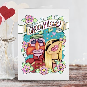 Floyd Pepper y Janice Groovy Love / Una tarjeta de arte de fans de los Muppets 5x7 / Día de San Valentín de amor / Cumpleaños / Aniversario