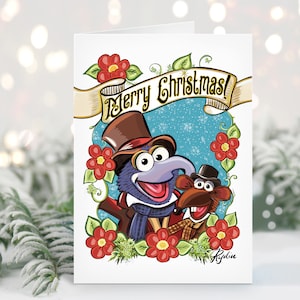 Muppet Christmas Carol Christmas Card / 5x7 Holiday Greeting Card / featuring Gonzo and Rizzo