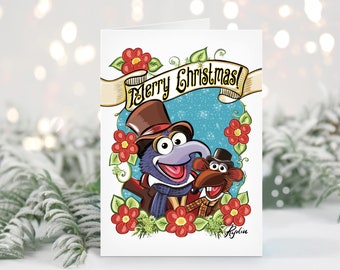 Muppet Christmas Carol Christmas Card / 5x7 Holiday Greeting Card / featuring Gonzo and Rizzo