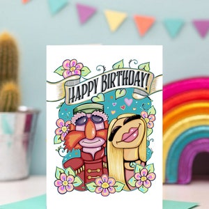 Cartão Floyd Pepper e Janice Feliz Aniversário / Um Fan Art 5x7 Muppet