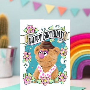 Cartão de feliz aniversário do urso Fozzie / Um cartão de arte de fã dos Muppets 5x7 / Dia dos namorados com amor / Aniversário / Aniversário
