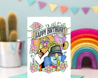 Lips and Zoot Birthday Card / A 5x7 Muppet Fan Art Card / Electric Mayhem Birthday