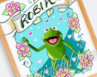 Robin the Frog / Kermit Nephew / The Muppets / Muppet Fan Art / Fine Art Illustration / Watercolor