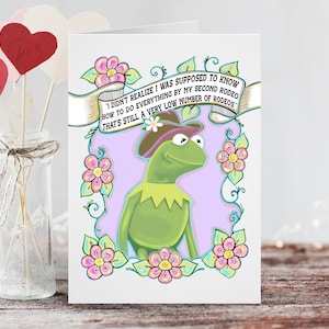 Tarjeta de felicitación de Kermit, vaquera / Tarjeta de 5 x 7 con diseño de fan de los Muppets / Día de San Valentín / Cumpleaños / Aniversario