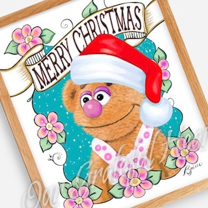 Merry Christmas Fozzie Bear / The Muppets / Muppet Fan Art / Fine Art Illustration / Watercolor