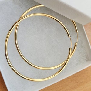 Gold hoop earrings. Large, extra large, medium, small, ex.small 14k gold filled, infinity hoops. 12mm, 20mm, 30mm, 40mm, 60mm. Gift for her