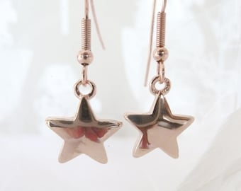 Rose gold stars drop earrings.  Rose gold plated jewellery. Boho earrings .Birthday gift .Special gift for her.