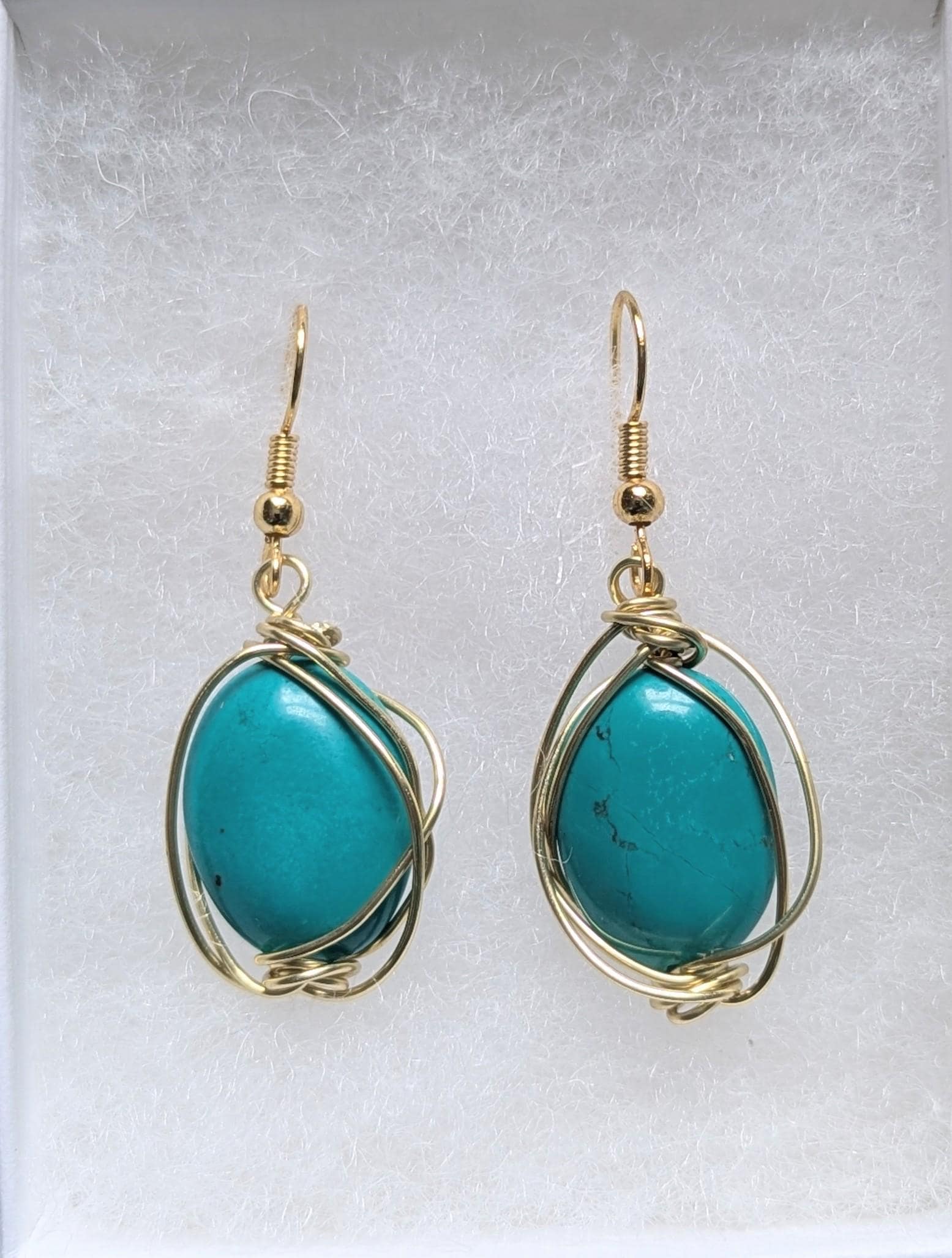 Natural Turquoise Dangle Earrings - Large Oval Statement Teardrop Bohemian Hoop Earrings For Women - View #5