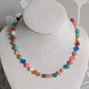 Rainbow necklace with pearl, glass, gemstone beads. Spring colours. Choice of length, matching bracelet & earrings available. Gift for her.