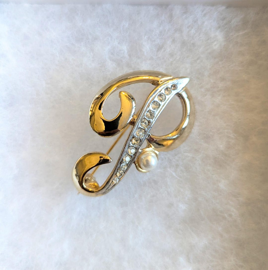 Letter P Brooch. Italic Script Letter With a Set Crystal and Pearl ...